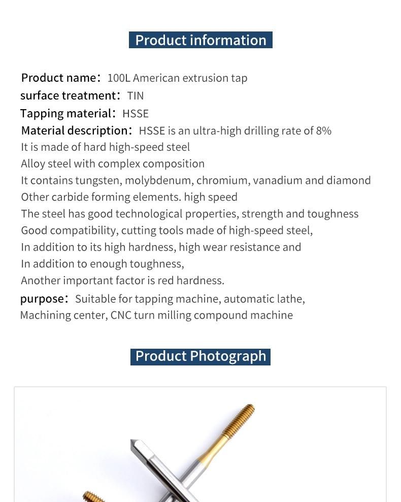 Unc6-32*100L Hsse-M42 JIS Long Shank 100mm with Tin Forming Tap Unc Unf 0-80 2-56 4-40 6-32 8-32 10-24 10-32 1/4 5/16 3/8 Machine Roll Thread Screw Tap