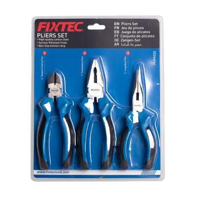 Fixtec 3PCS Pliers Set Chrome-Vanadium Steel CRV Steel 7&prime;&prime; Combination Pliers 6&prime;&prime; Diagonal Long Nose Pliers