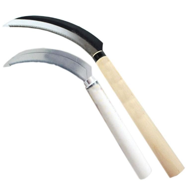 High Quality Carbon Steel Cutting Garden Farming Tool Grass Tooth Sickle with Wooden Handle