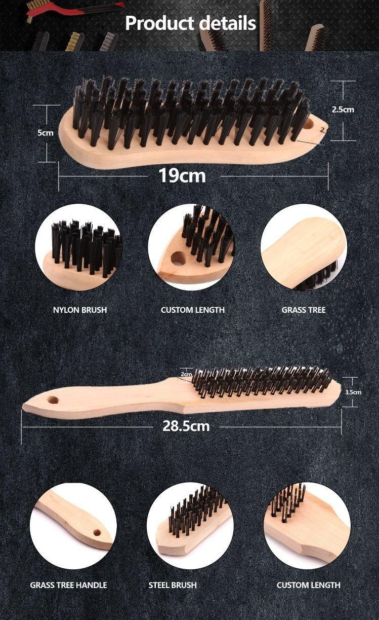 2022 Hot Sell Wire Brush for Cleaning 5*16 European Style Grass Tree Wooden Handle Wire Brush