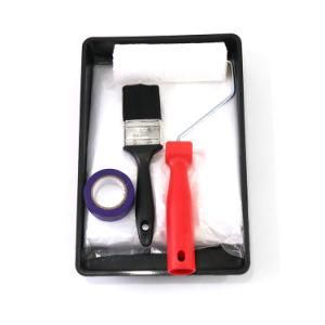 White Roller Red Plastic Handle Paint Roller Brush Set