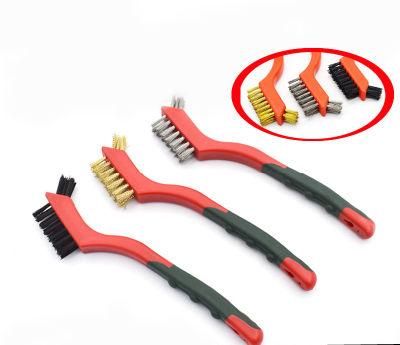 3PCS Plastic Handle Double Head Stainless Steel Wire and Copper Wire Brush Set