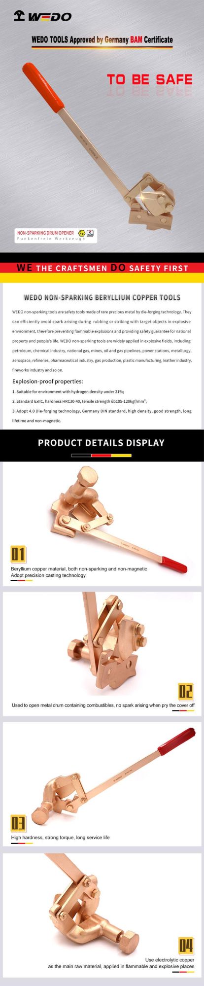 WEDO 21" Beryllium Copper Drum Opener Non-Magnetic/Sparking Anti-Slip Handle