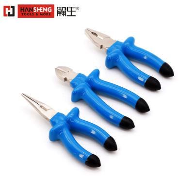 7&quot;, 8&quot;, 1000V Pliers, Hand Tools, Hardware Tools, Made of Carbon Steel or Cr-V, Dipped Handle, Pearl-Nickel Plated, Combination Pliers, Long Nose Pliers