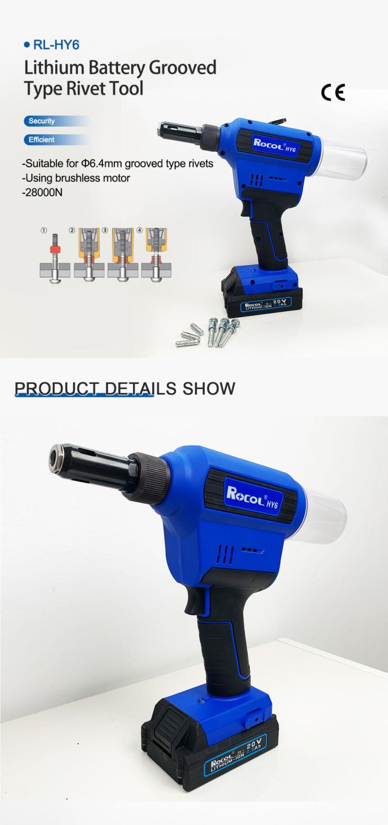 6.4mm Grooved Rivets Overloading Protection Power Rivet Tool