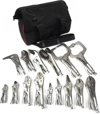 Locking Plier Set with Bag-15PCS, Long Nose, Pinch off, Offset, Curved Jaw Locking Plier