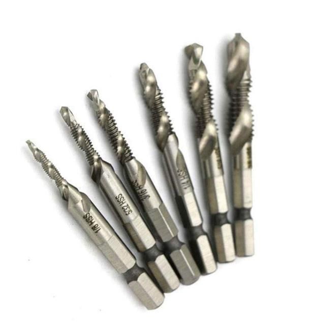 6PCS Drill Tap Combination Bit Set with 1/4" Hex Shank