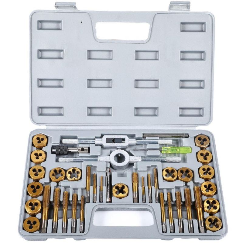 Behappy 40 PCS Tap and Die Set, Metric Tap and Die Set Titanium Coated with Storage Case, Alloy Steel External Internal Cutting Threading Tapping Kit